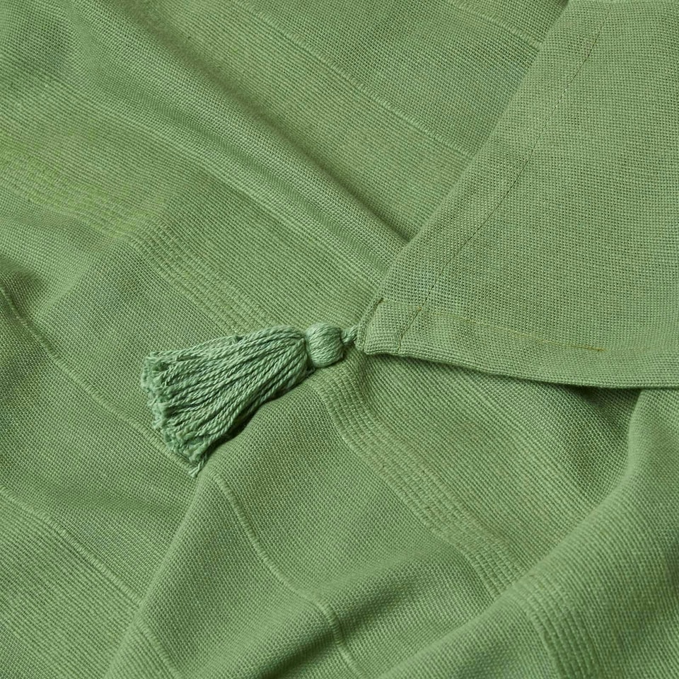 image 1 of Homescapes Cotton Rajput Ribbed Dark Olive Throw - 225 x 255 cm | Green | 1