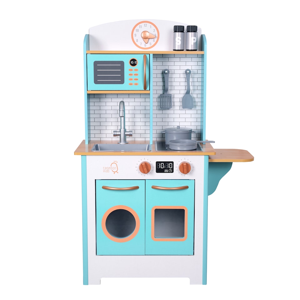 image 1 of Teamson Kids Play Kitchen, Small Retro Aqua Wood, Little Chef Santos