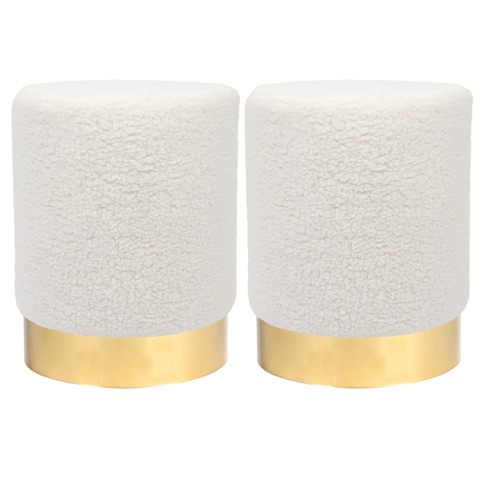 image 1 of Harbour Housewares 2x Round Boucle Pouffes - Cream Modern Dressing Table Footstool Pouffe Vanity Seat Vanity Foot Stool Chair Pouf