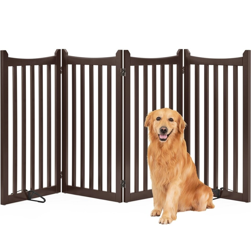 image 1 of Yaheetech 4-Panel Pet Puppy Fence with Two Support Feet, 50 × 90.5 cm N/A | Espresso