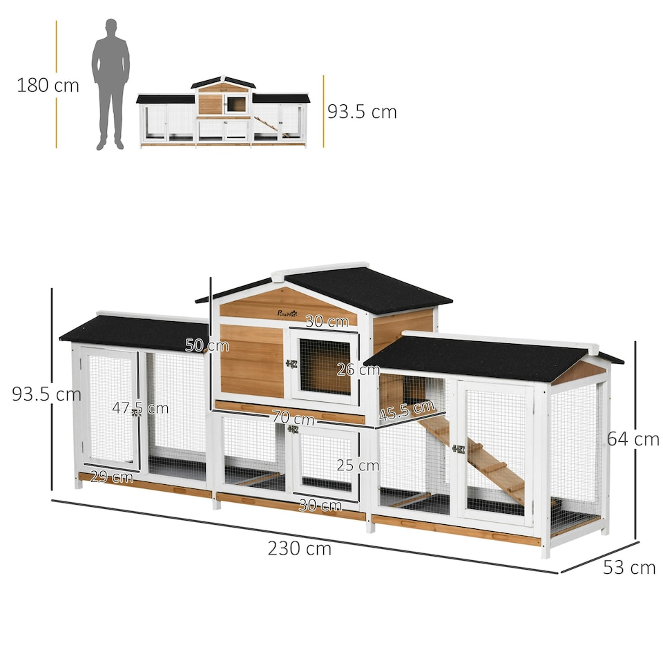 image 1 of PawHut Rabbit Hutch, 2-Tier Guinea Pig Hutch, with Two Runs