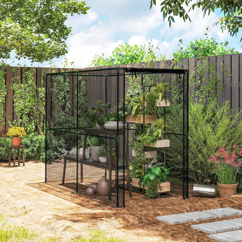 image 1 of Outsunny Fruit Cage Bird Netting, Heavy Duty Plant Protection Tent, Black