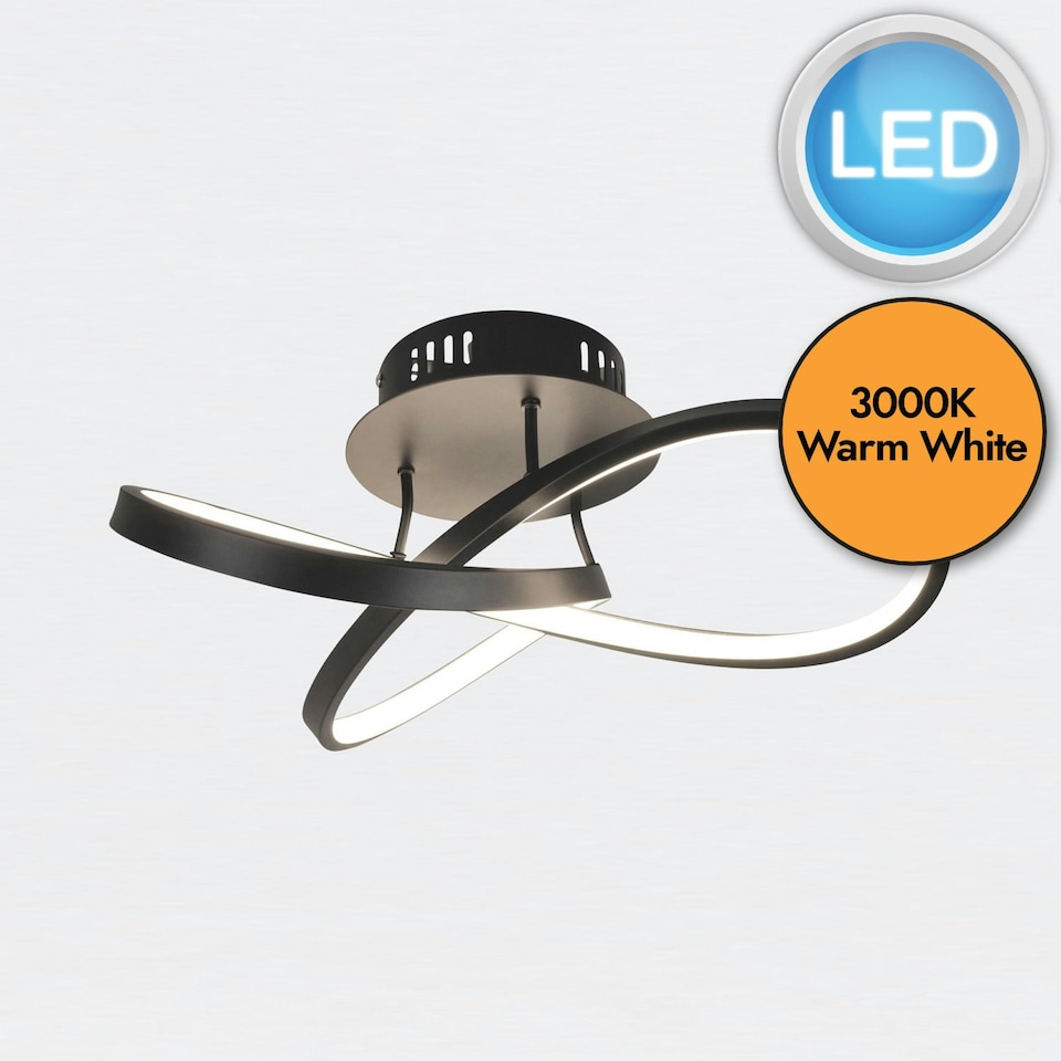 image 1 of First Choice Lighting Matt Black LED Loop Ceiling Light Black | White