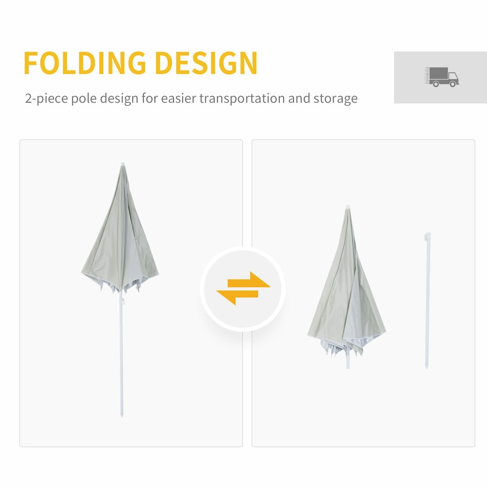 image 1 of Outsunny 2.2M Outdoor Parasol Fishing Umbrella Beach Sun Shelter w/ Carry Bag