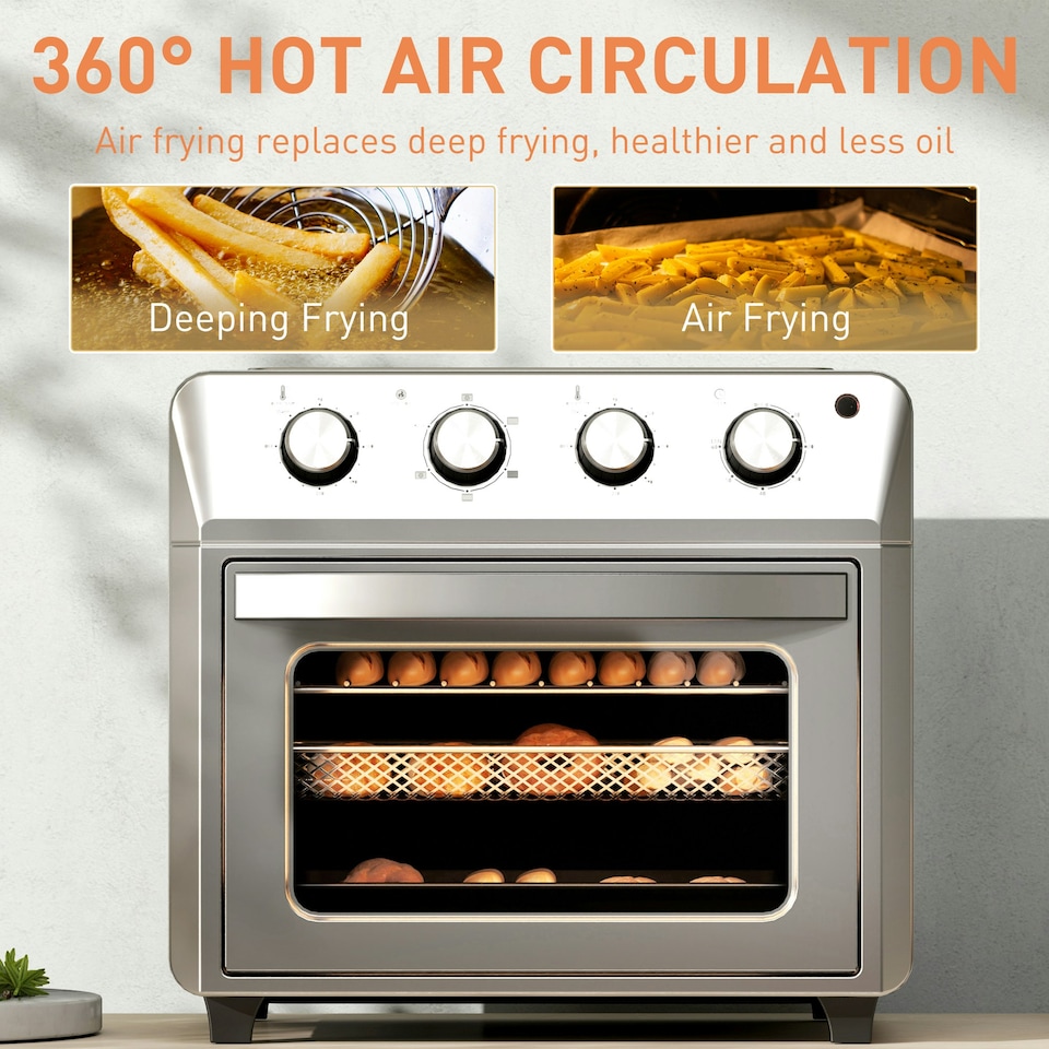 image 1 of HOMCOM 24L Air Fryer Oven, Small Electric Oven, Grill, Roast, Bake, 1600W