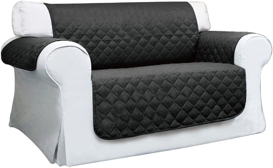 Black Two Seat Quilted Sofa Cover Pet Protector & Throw Sheet for Couch Furniture