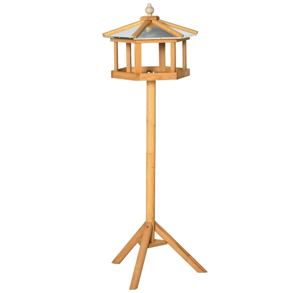 image 1 of PawHut Wooden Bird Table Free Standing Feeder Garden and Backyard Station