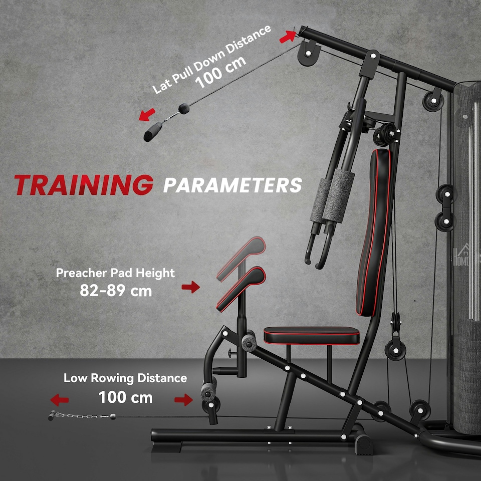 image 1 of HOMCOM Multi Gym Fitness Equipment Exercise Machine with 45Kg Weight Stack