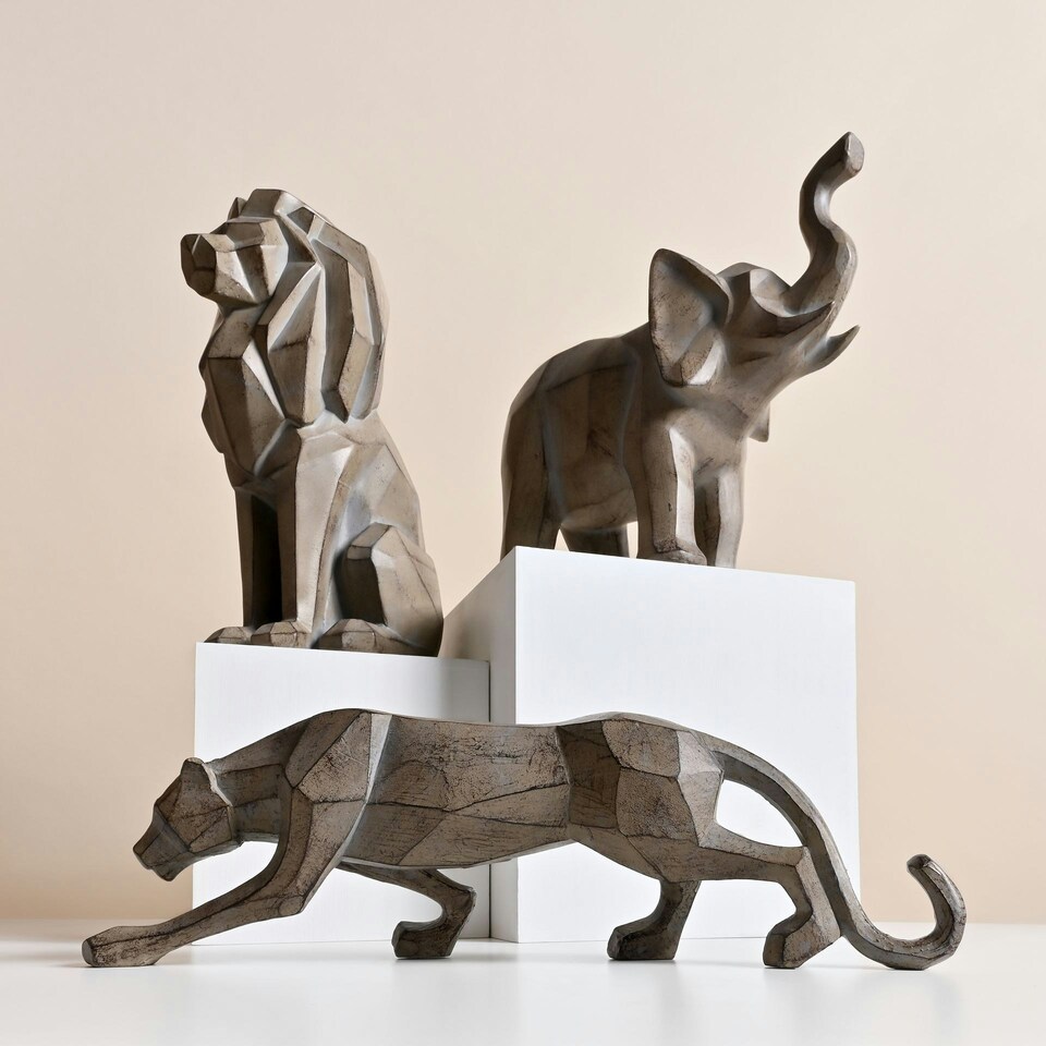 image 1 of Naturecraft Geometric Sitting Lion Figurine Grey