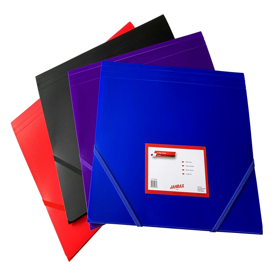 image 1 of Janrax A4 Black 3 Flap Folder with Elasticated Closure