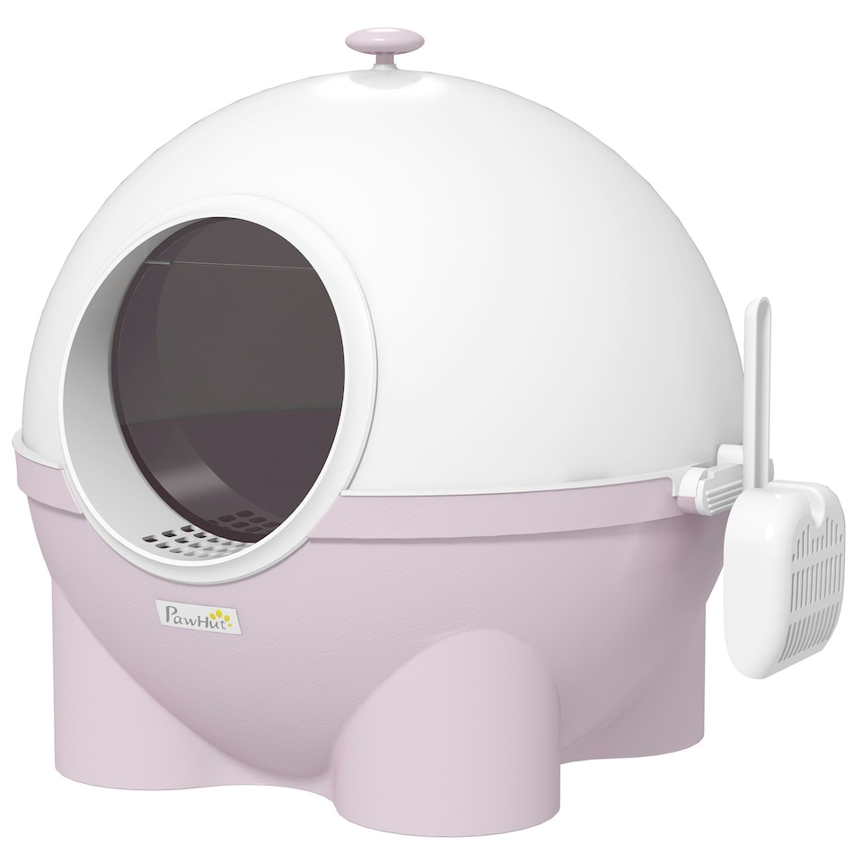 image 1 of PawHut Large Cat Litter Box w/ Scoop, Front Entrance, 53 x 51 x 48cm - Pink