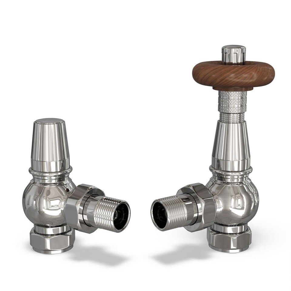 image 1 of Derry Traditional - Chrome Thermostatic Radiator Valve & Lockshield Angled 8mm