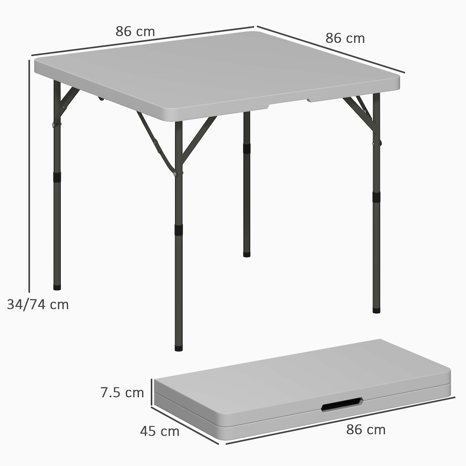 image 1 of Outsunny 3ft Folding Camping Table, Heavy Duty Picnic Table with 2 Adjustable Height for Indoor Outdoor Garden, Party, BBQ, Dark Grey | Grey | Dark Grey | 86L x 86W x 74Hcm