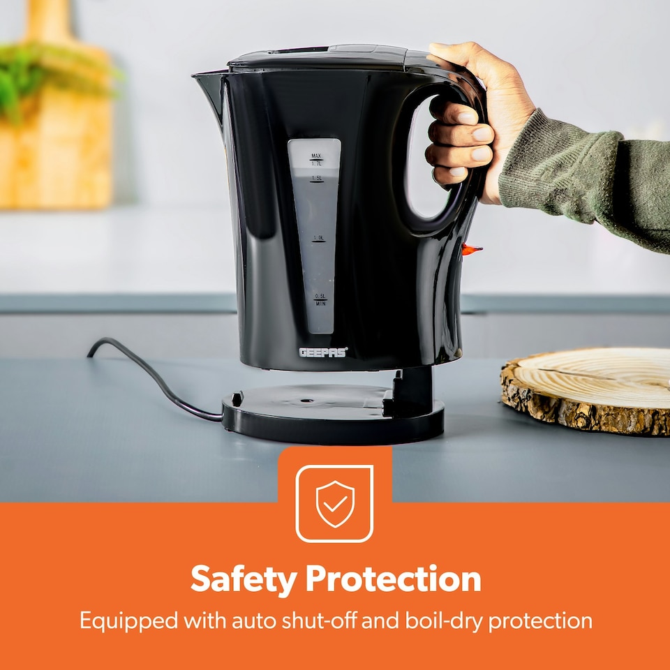 image 1 of GEEPAS 1.7L Cordless Electric Kettle, 2200W - Black