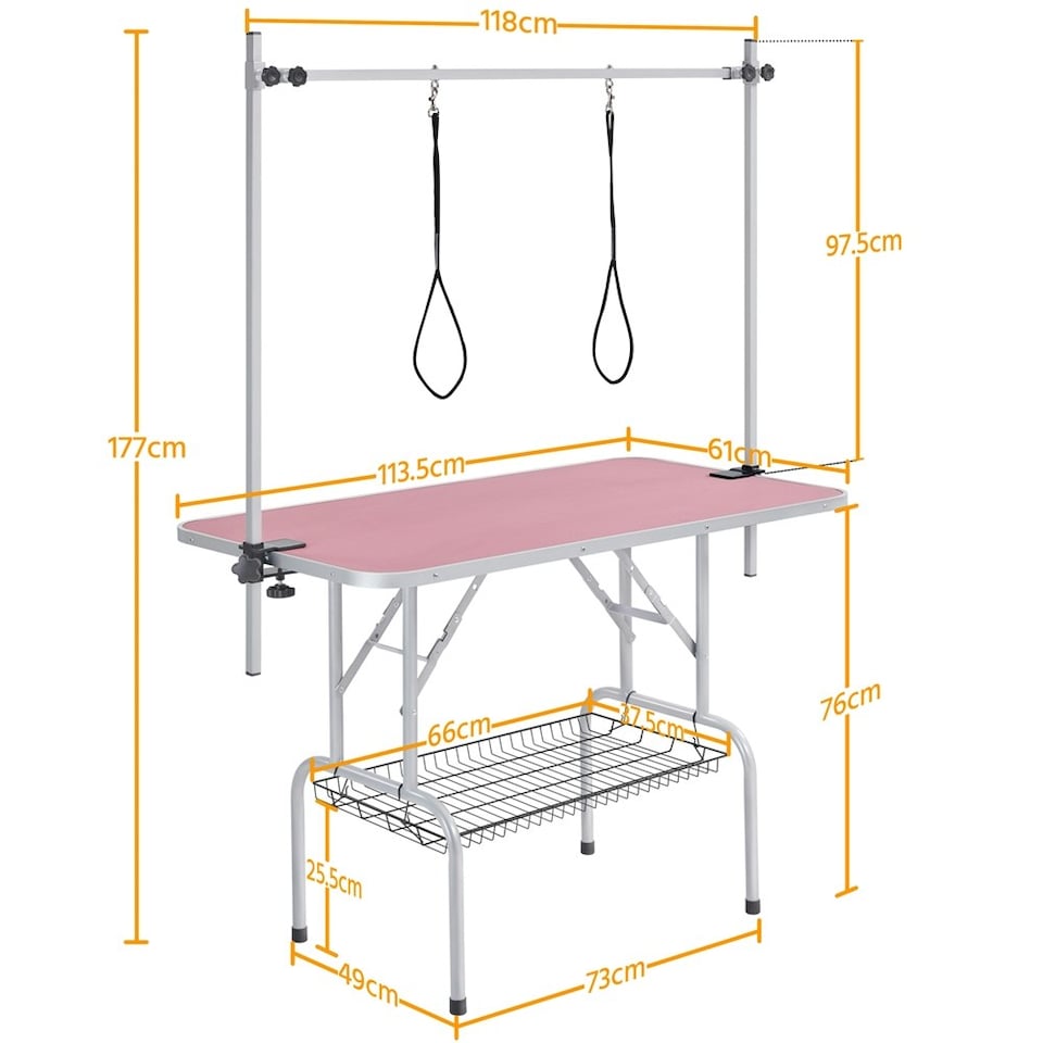 image 1 of Yaheetech 113.5 cm Wide Pet Grooming Table with Adjustable Height Pink