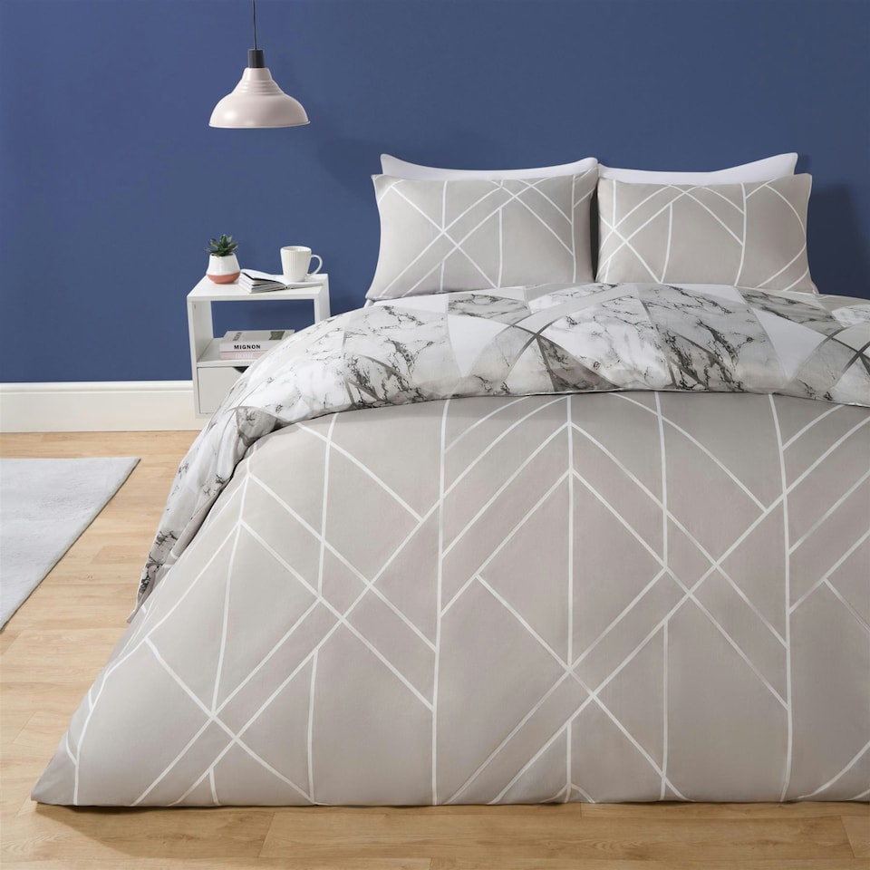 image 1 of OHS Abstract Geo Marble Reversible Print Soft Duvet Cover Bedding Set, Double - Grey | Grey | Double