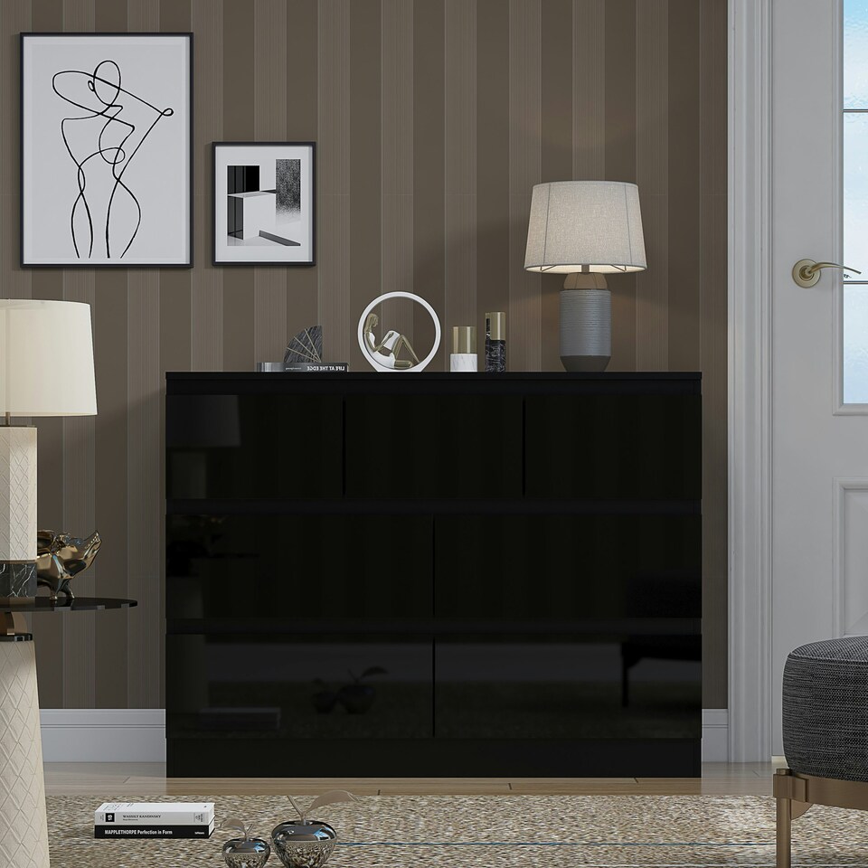 image 1 of FWStyle Stora 7 Drawer Merchant Chest Of Drawers - Black Gloss Front