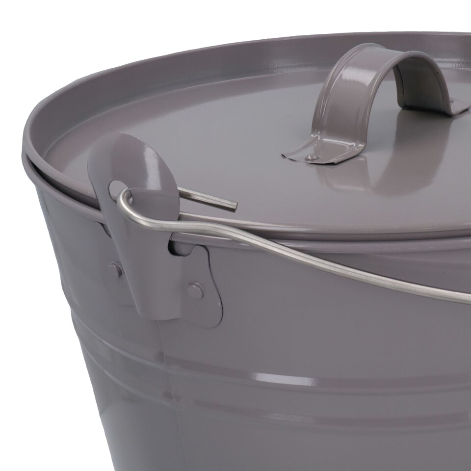 image 1 of Coal Bucket & Lid Grey Metal Ash Tidy Bin Coal Carrier Fire Log Burner Kindling