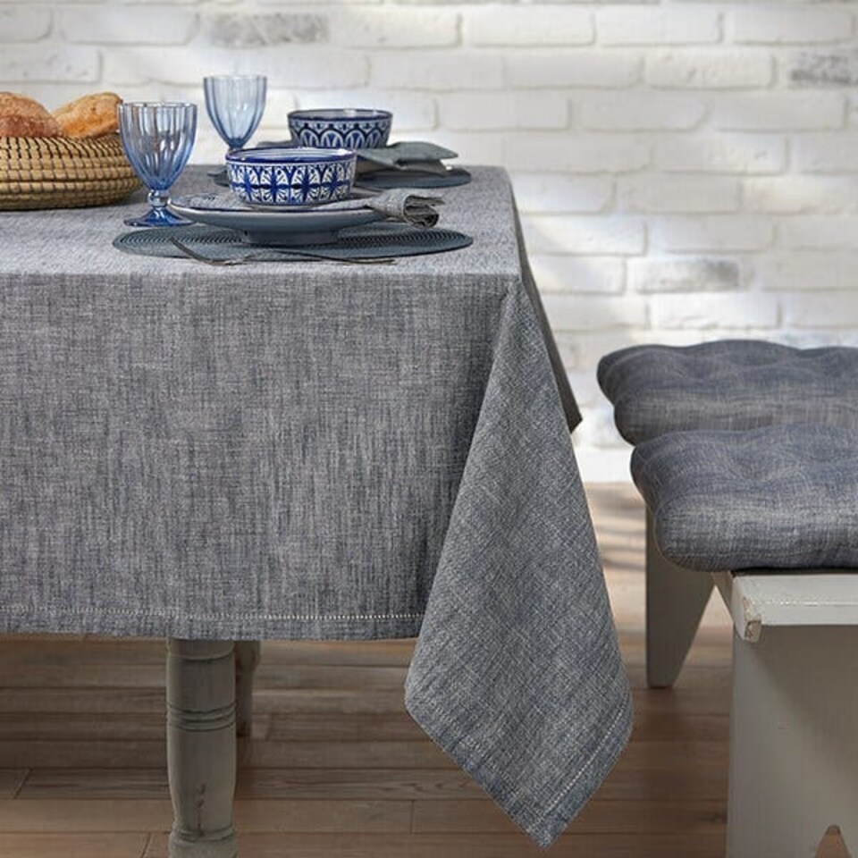 image 1 of Walton & Co Flint Blue Chambray Tablecloth 130x180cm