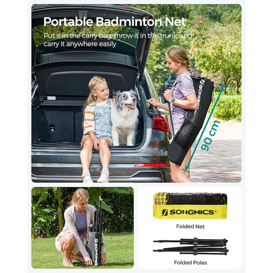 image 1 of Portable Outdoor Badminton and Volleyball Net Set with Adjustable Poles, 4 M, Yellow