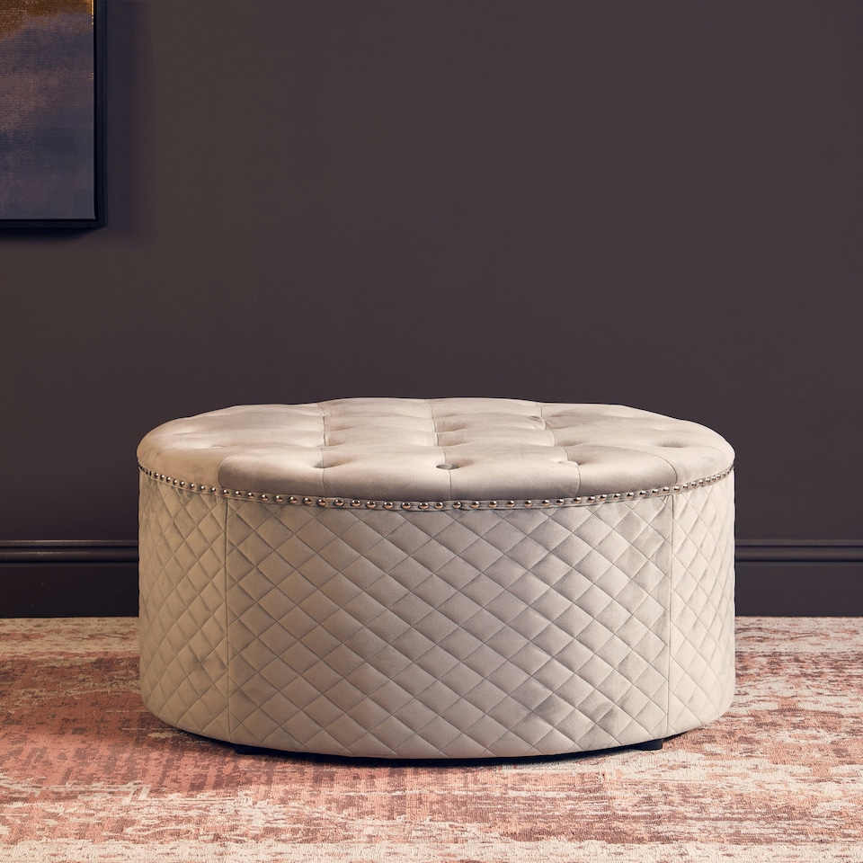 image 1 of Interiors by Premier Round Grey Velvet Ottoman Grey