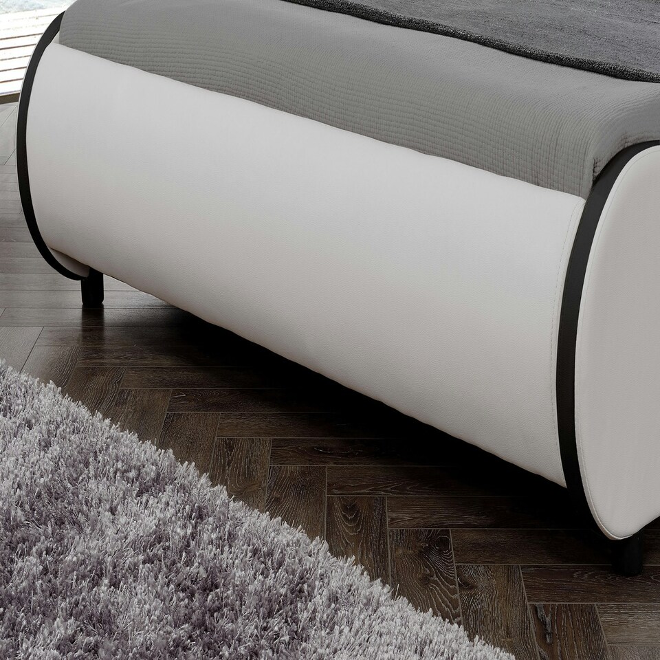 image 1 of Orion LED Lights Headboard Gaming Style White/Black Faux Leather Bed Frame (Double)
