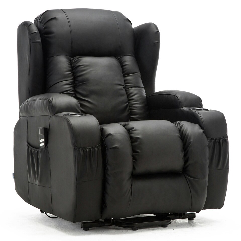 image 1 of Caesar Dual Motor Rise Recliner Bonded Leather Heat And Massage Chair (Black)