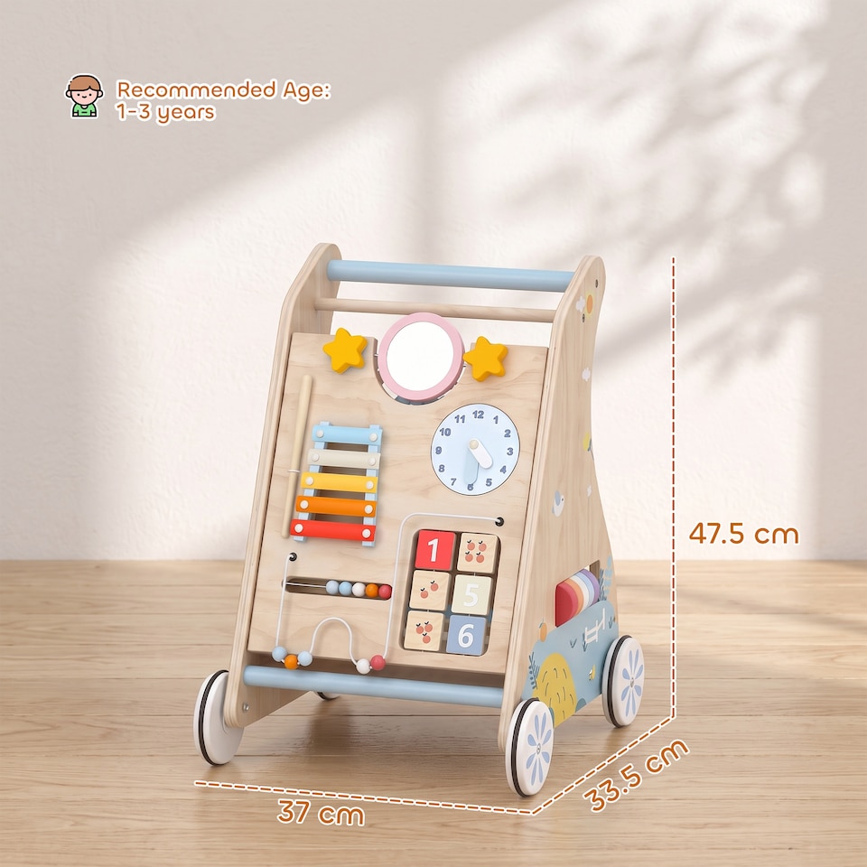 image 1 of AIYAPLAY Wooden Baby Walker with Detachable Double-Sided Activity Board