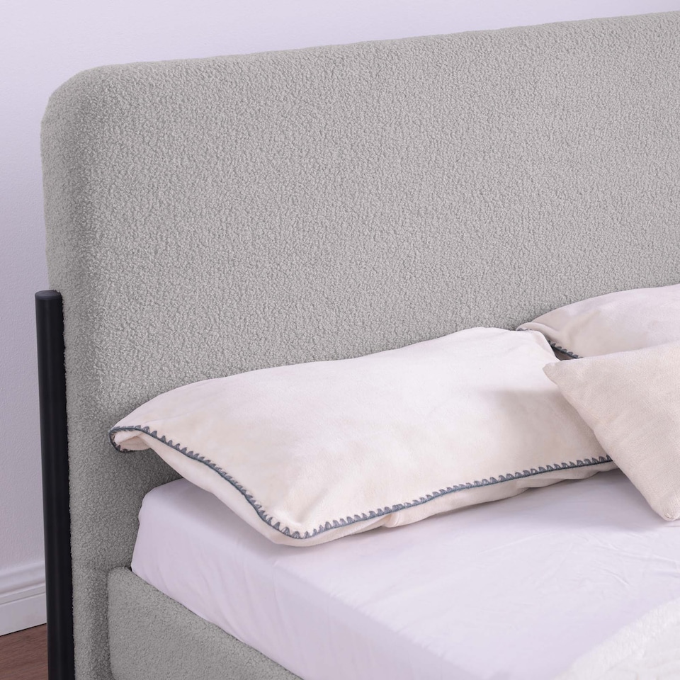 image 1 of Thetford Light Grey Boucle Fabric Double Bed Frame | Grey | Light Grey