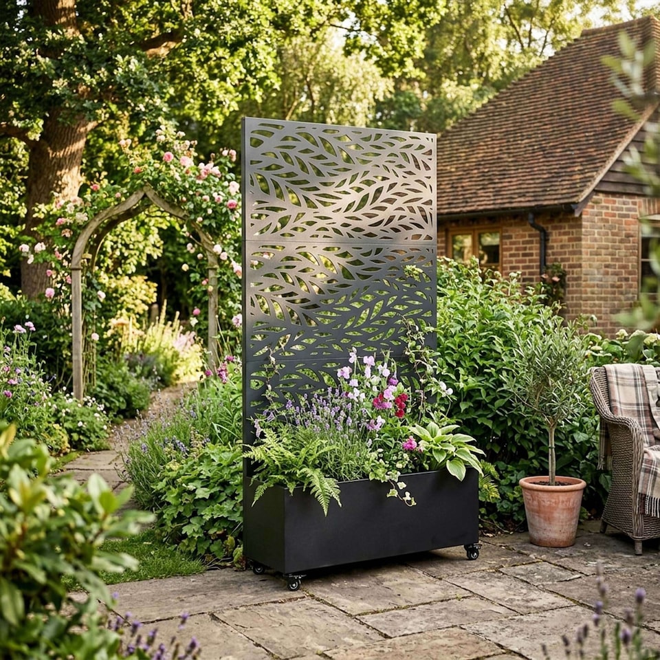 image 1 of Nicoman Metal Privacy Screen with Planter Pot Leaf Pattern
