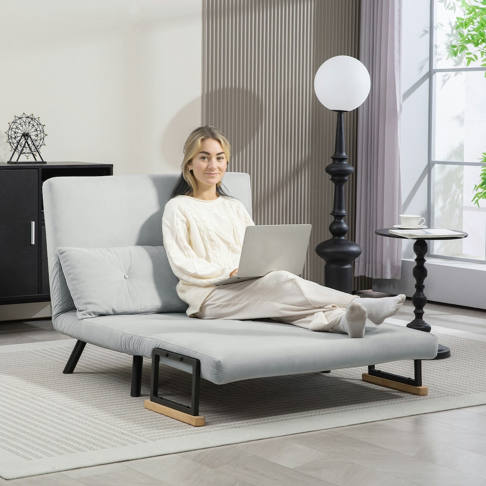 image 1 of HOMCOM Click Clack 2 Seater Sofa Bed for Living Room, Guest Room, Light Grey