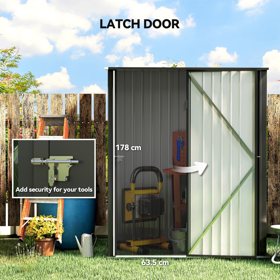 image 1 of Outsunny 5ft x 3ft Lean to Garden Shed, Metal Outdoor Storage Shed with Single Lockable Door, Tool Storage Shed for Garden, Patio, Black