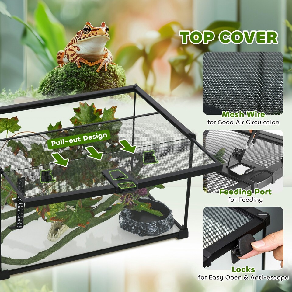 image 1 of PawHut Glass Reptile Terrarium with Thermometer, Decor Kit, Heated - Black
