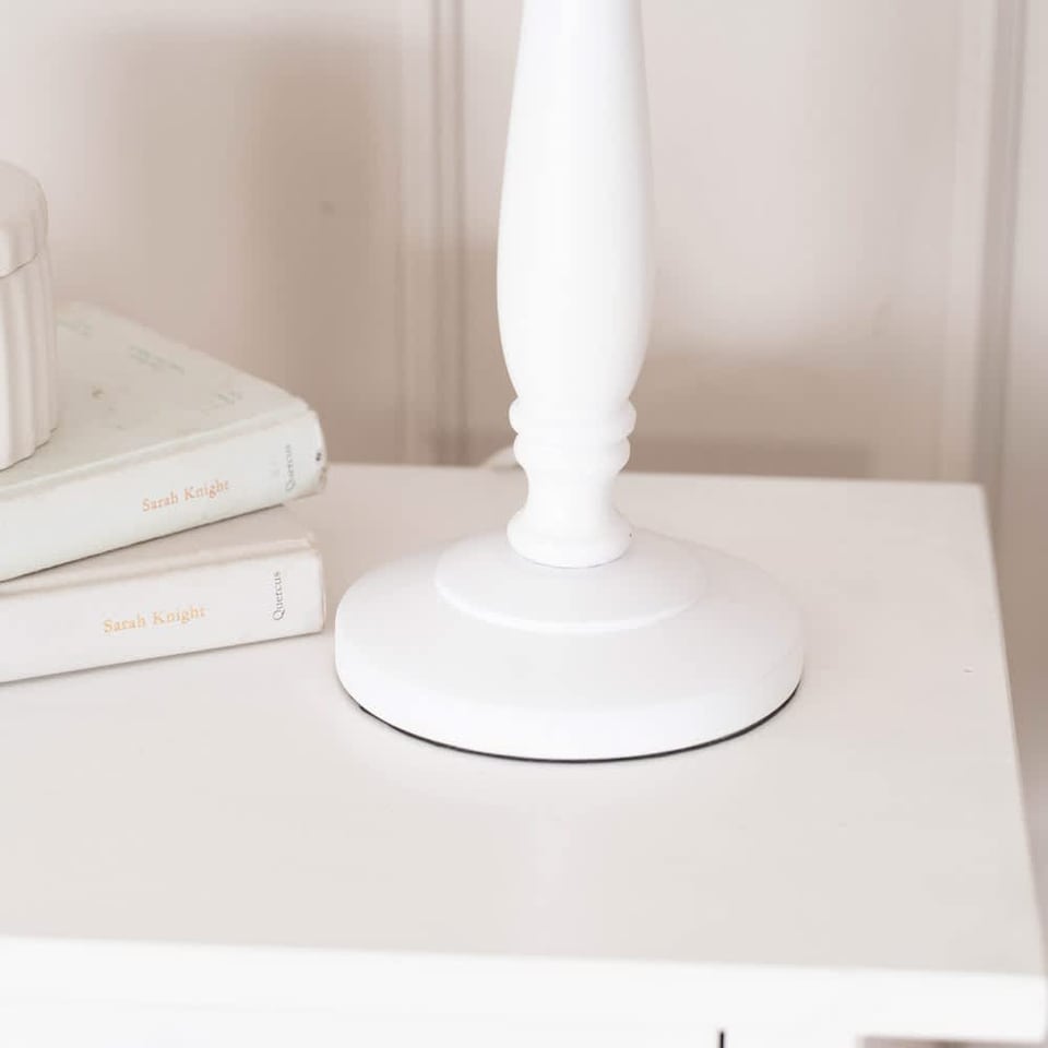 image 1 of ValueLights Victoria White Wood Table Lamp Grey Shade and Bulb