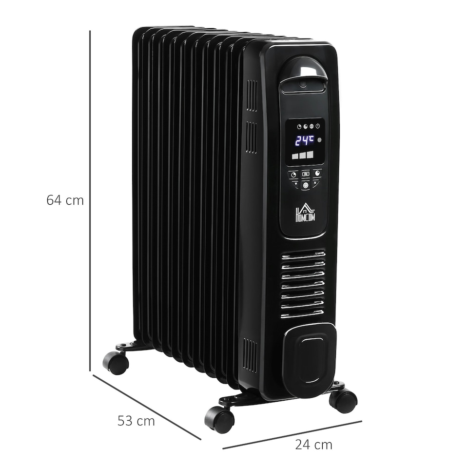 image 1 of HOMCOM 2500W Oil Filled Portable Radiator Heater w/ Remote Control - Black