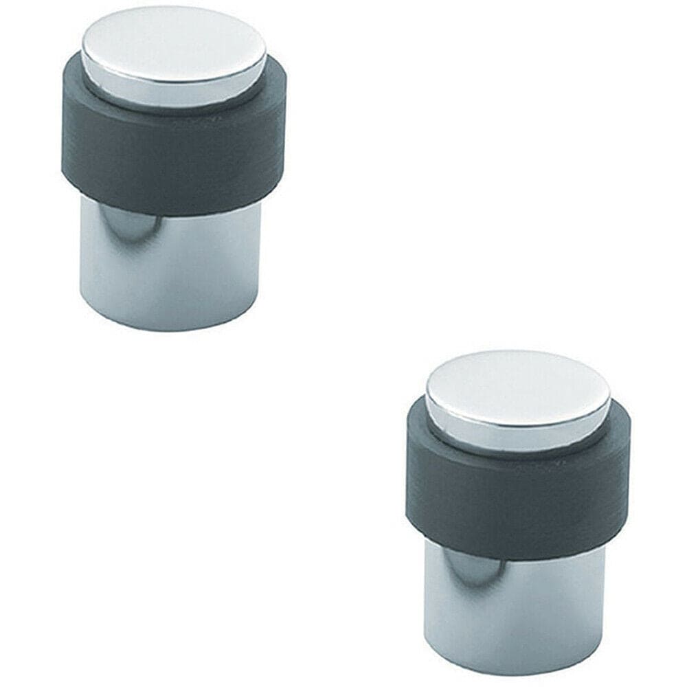 Loops 2x Floor Mounted Pedastal Doorstop with Rubber Buffer 40 x 30mm Bright Steel in Metallics