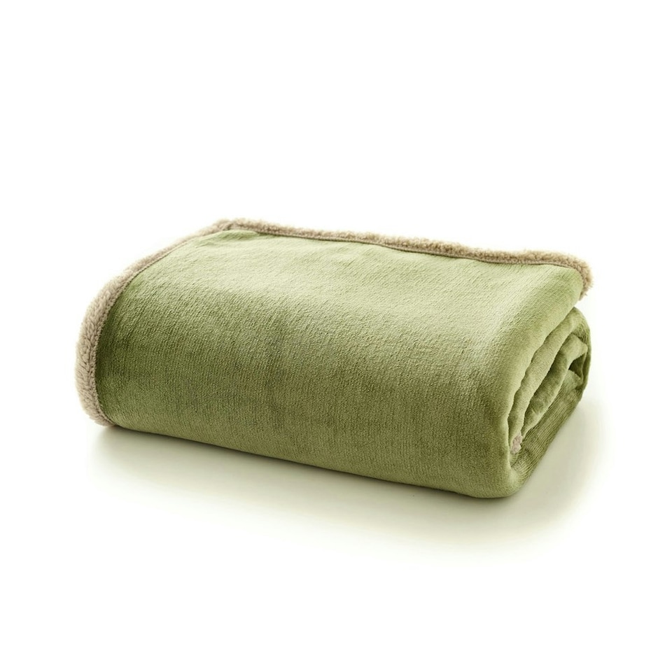 image 1 of Hazelwood Flannel & Sherpa Throw – 130x170cm Reversible Soft Fleece Blanket Brown | Sage