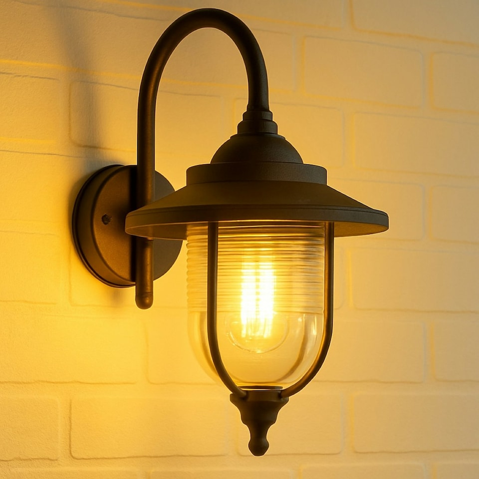 image 1 of CGC JEMIMA Black Fisherman Hooked Outdoor Wall Lantern Light Black