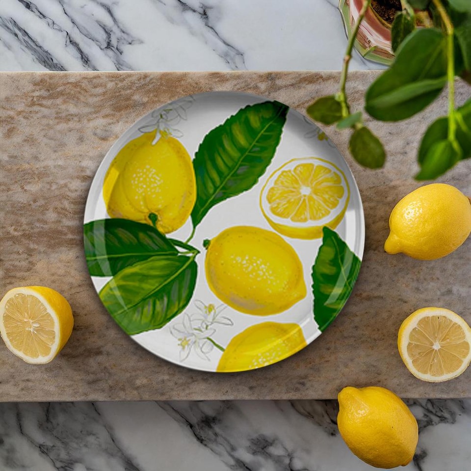 image 1 of Lemon Fresh Melamine/Plastic Dinner Plates - Set of 4 | Yellow | Set of 4