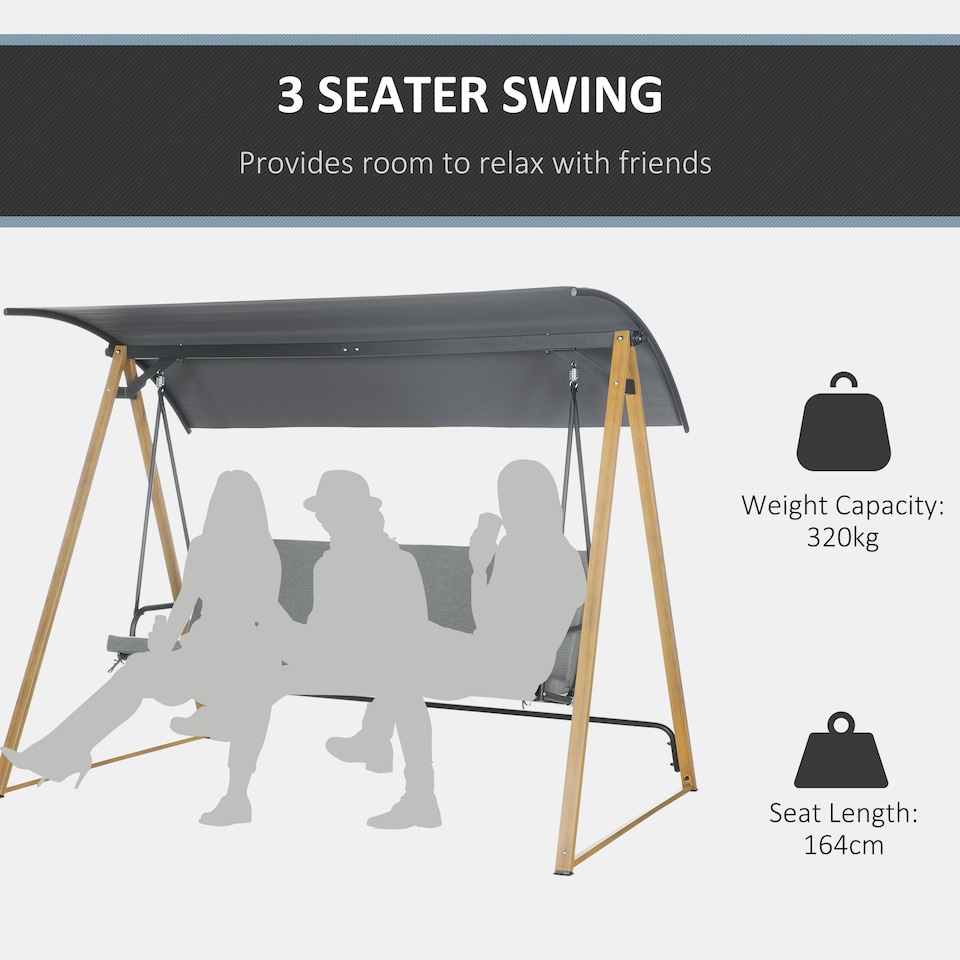 image 1 of Outsunny Garden Swing Bench with Adjustable Canopy and Cushioned Seat