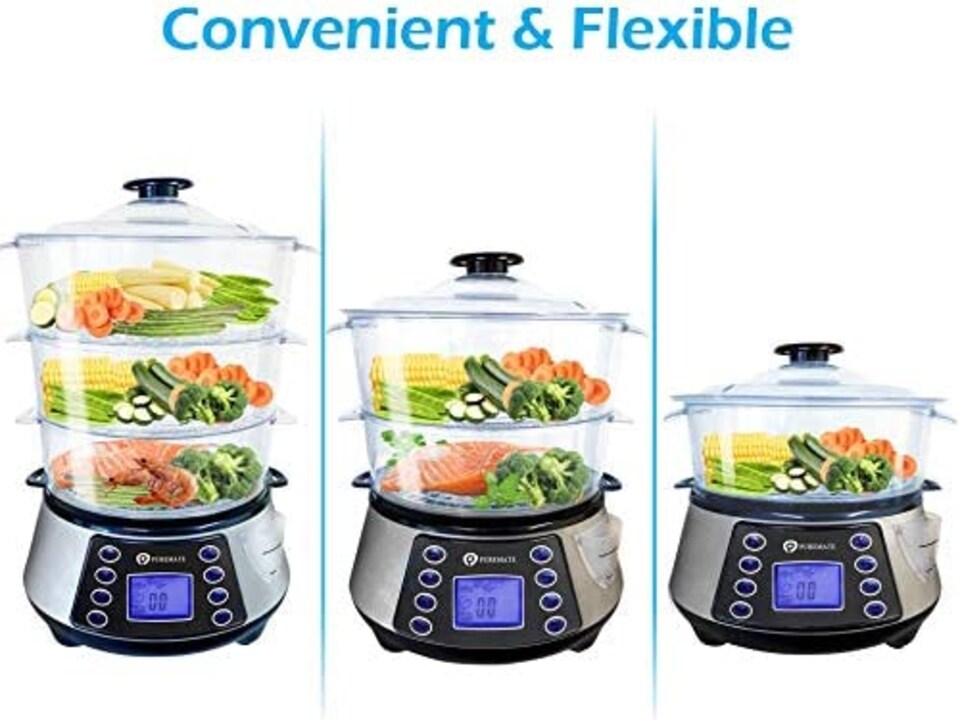 image 1 of 800W Digital 3 Tier Electric Food Steamer with Rice bowl