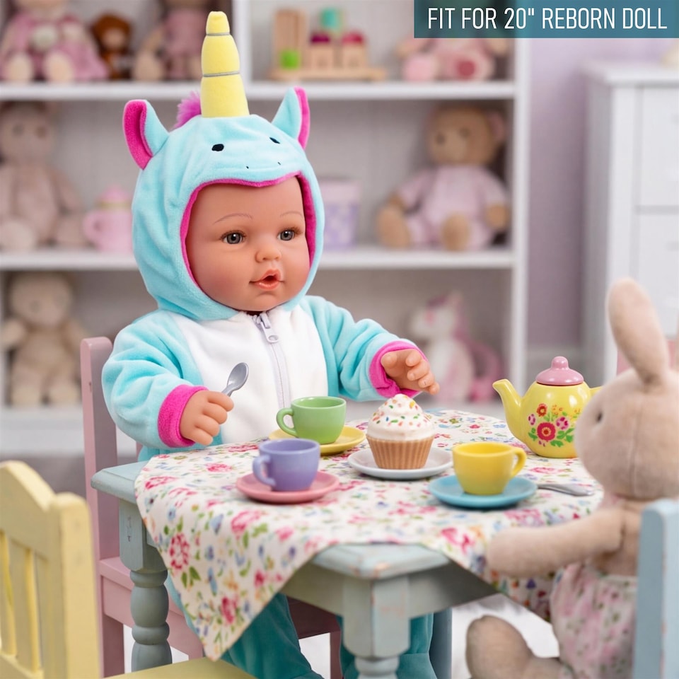 image 1 of BiBi Doll Reborn Baby Doll Clothes Blue Fluffy Unicorn Jumpsuit For 20" Dolls