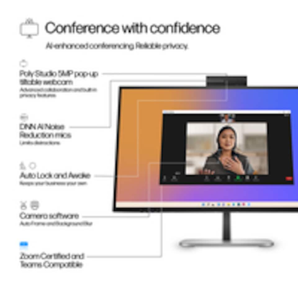 image 1 of HP Series 5 Pro 27 inch QHD USB-C Conferencing Monitor - 527pm, 68.6 cm (27"), 2560 x 1440 pixels, Quad HD, LCD, 5 ms, Black | Black | Black | 59.7 cm