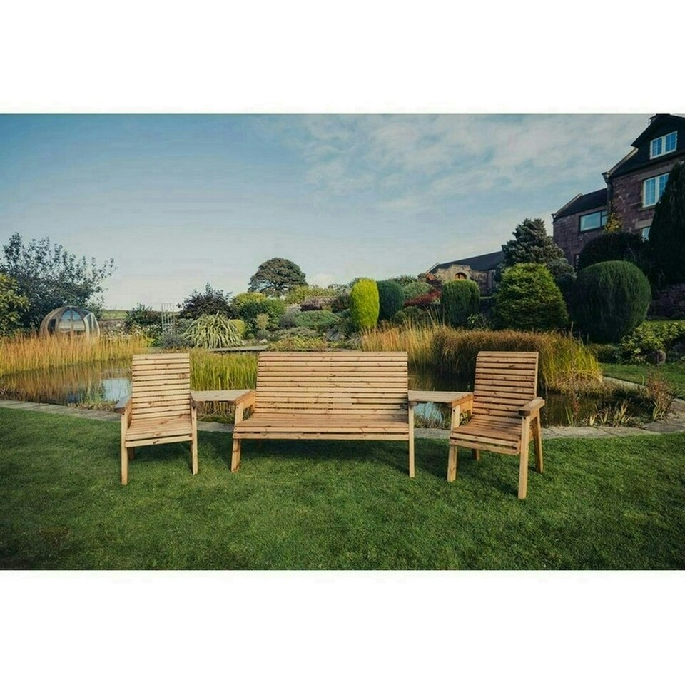 image 1 of Valley 5 Seat Set 1X3B 2XC Angled Tray - Timber - L100 x W290 x H95 cm - Fully Assembled - Set of Waterproof Cushions Included