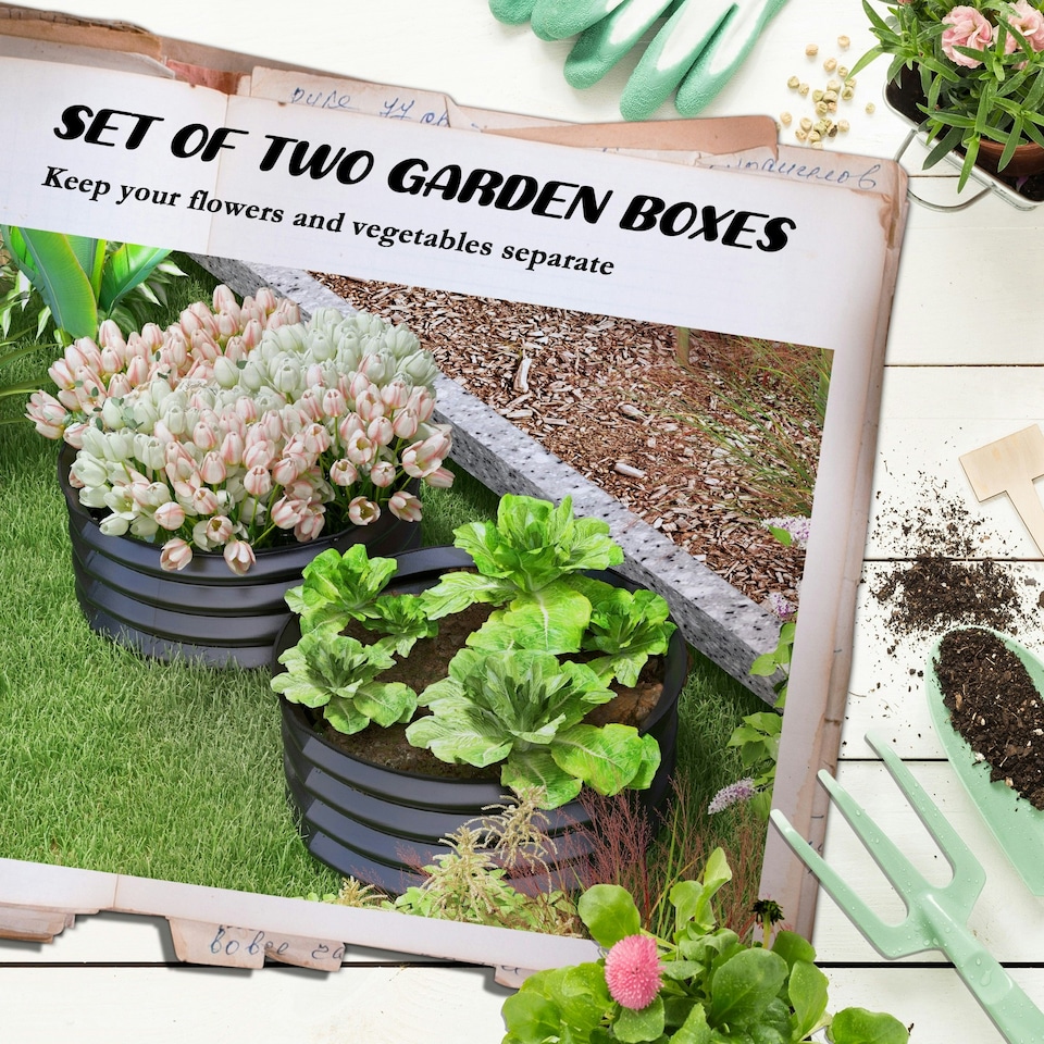 image 1 of Outsunny Set of 2 Raised Garden Bed Metal Planter Box with Safety Edging, Grey