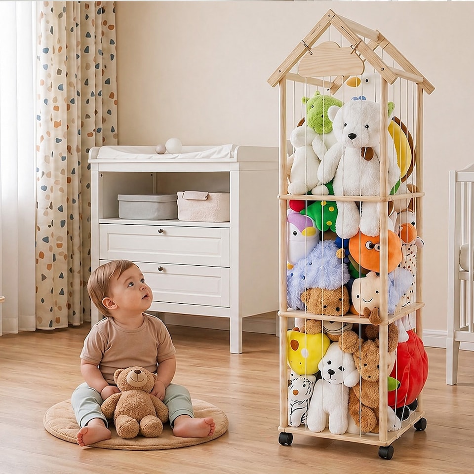 image 1 of Levede Plush Toy Storage Holder Kids Stuffed Animal Organiser Lockable Wheels