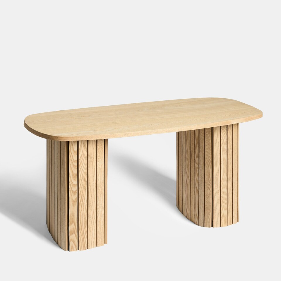 image 1 of OHS Ribbed Curved Home Furniture Living Room Decor Coffee Table White | White Marble