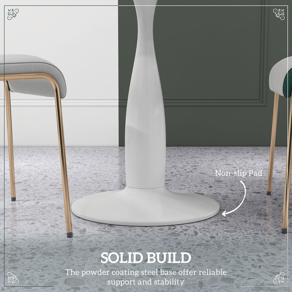 image 1 of HOMCOM Round Dining Table for 2, Modern Kitchen Table with Steel Base, Non-slip Foot Pad for Living Room, Dining Room, Faux Marbled White