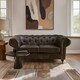 image 1 of 2 Seat Grey Leather Sofa-Chesterfield Design Couch With Stud Detail-Velvet Sofa With Rolled Armrests Grey