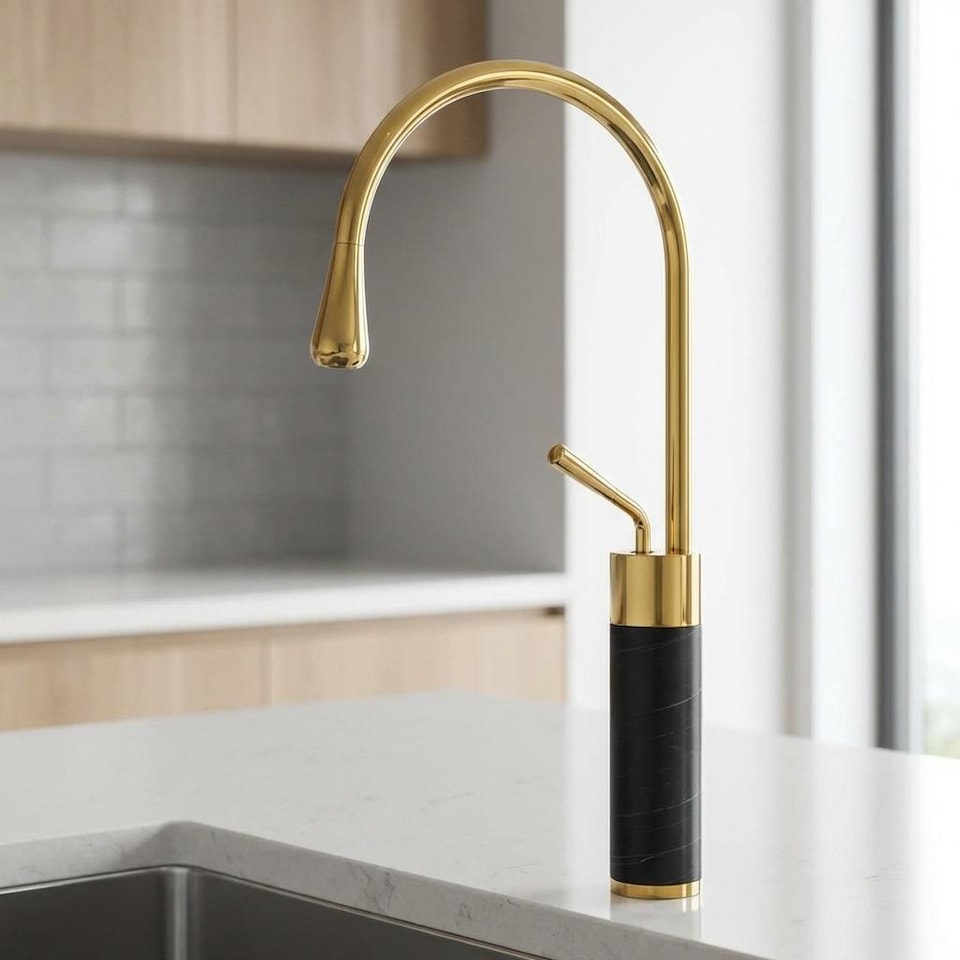 image 1 of Gold/Black Marble Kitchen Sink Tap Bathroom Basin Mixer Bar Standing Faucet